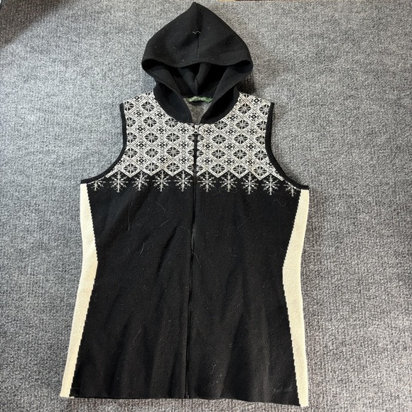 Woolrich Sweaters - Woolrich Sweater Vest Womens Large Black Fair Isle Hooded Full Zip Winter